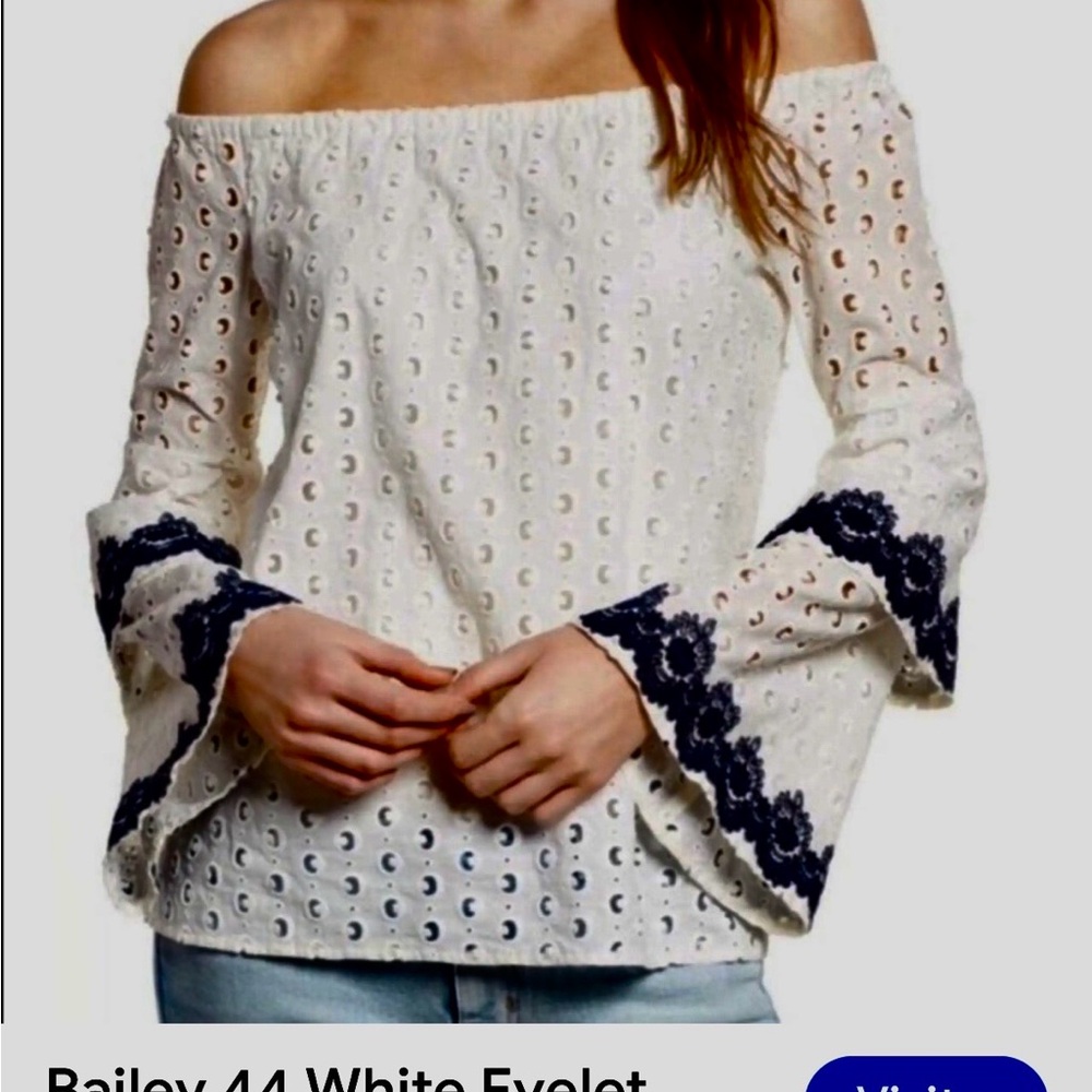 Bailey 44 Cream Eyelet Off-Shoulder Blouse with Black Accents